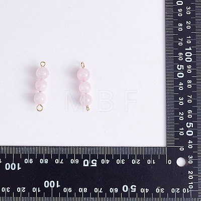 10Pcs Triple Natural Rose Quartz Round Beaded Connector Charms PALLOY-SW00003-07-1