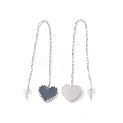 Long Chain with Enamel Heart Dangle Stud Earrings EJEW-A067-01P-A-1