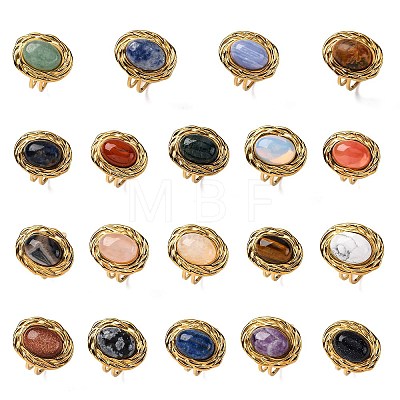 Oval Natural & Synthetic Gemstone Finger Rings RJEW-M063-01G-1