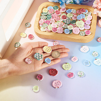 100Pcs 3 Styles 4-Hole Apple Plastic Buttons BUTT-TA0001-54-1