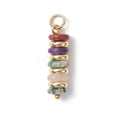 Natural Green Aventurine & Rose Quartz & Lemon Jade & Red Jasper & Jade & Synthetic Malachite & Brass Disc Pendants PALLOY-JF04941-1