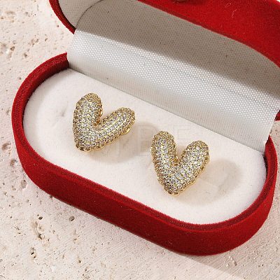 Brass Micro Pave Clear Cubic Zirconia Stud Earrings for Women EJEW-F352-06G-1