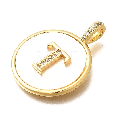 Rack Plating Brass Micro Pave Clear Cubic Zirconia Pendants with Shell KK-M309-42G-T-1