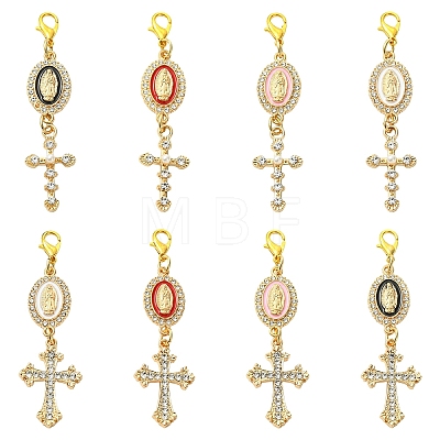 4Pcs Alloy Enamel & Rhinestone Pendant Decorations HJEW-YW00493-01-1