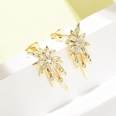 Star Brass Micro Pave Clear Cubic Zirconia Stud Earrings EJEW-D351-08G-1