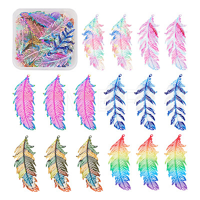  48Pcs 6 Colors Ion Plating(IP) 201 Stainless Steel Filigree Pendants STAS-TA0001-87-1