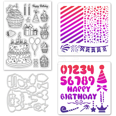 Globleland 1 Set Birthday Cake PET Hollow Out Drawing Painting Stencils DIY-GL0004-111-1