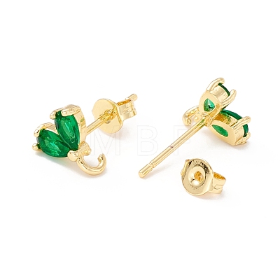 Rack Plating Brass Cubic Zirconia Stud Earrings Findings MAK-I684-10G-01-RS-1