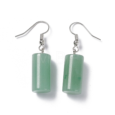 Natural Green Aventurine Cylindrical Dangle Earrings EJEW-D188-01P-08-1