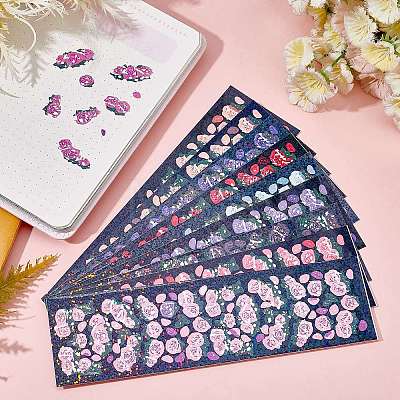 CRASPIRE 10 Sheets 10 Colors Colorful 3D Rose Laser Flash Stickers DIY-CP0006-66-1