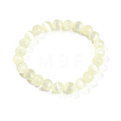 Dyed Natural Selenite Round Beaded Stretch Bracelets for Women G-U005-02K-1