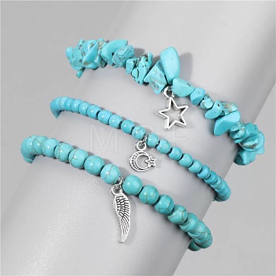 3Pcs Alloy & Synthetic Turquoise Beads Charm Bracelets DY7954-2-1