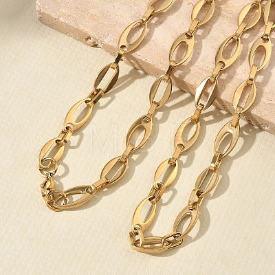 304 Stainless Steel Hollow Oval Link Chain Necklaces & Bracelets Sets SJEW-D091-07G-1