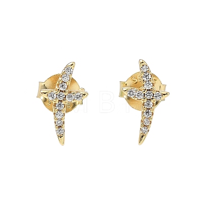 925 Sterling Silver Clear Cubic Zirconia Stud Earrings EJEW-Q032-01D-G-1