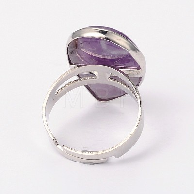 Adjustable Gemstone Brass Rings RJEW-N024-02G-1