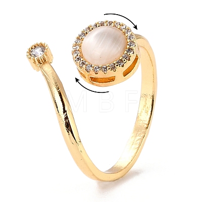 Flat Round Cat Eye Rotatable Cuff Ring for Calming Worry Meditation RJEW-P025-02-1