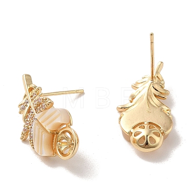 Golden Brass Micro Pave Cubic Zirconia Stud Earring Findings KK-P253-04C-G-1