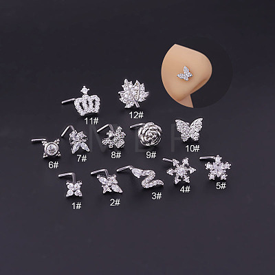 Brass Micro Pave Cubic Zirconia L-Shaped Nose Rings WGA70D4-03-1