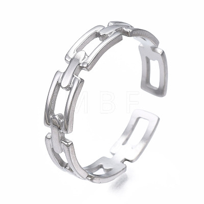 304 Stainless Steel Rectangle Wrap Open Cuff Ring RJEW-T023-70P-1