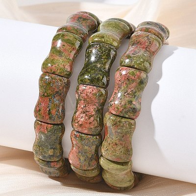 Bamboo Natural Unakite Beads Stretch Bracelets for Women Men BJEW-K304-01F-1