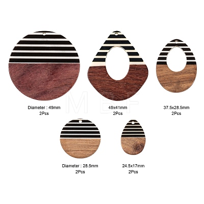 10Pcs 5 Style Resin & Walnut Wood Pendants RESI-LS0001-20-1