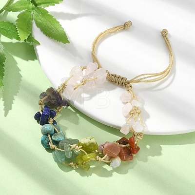 Natural & Synthetic Mixed Gemstone Chips Braided Bead Bracelet BJEW-TA00415-1