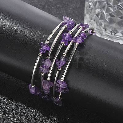 Natural Amethyst Chip Warp Bracelets X-BJEW-JB01517-02-1