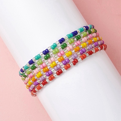 6Pcs Glass Seed Beads Stretch Bracelets for Women BJEW-MZ00277-1