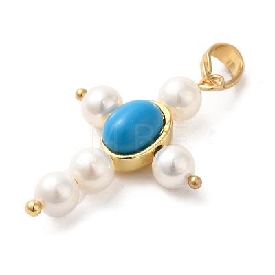 Rack Plating Brass & Acrylic Pearl & Synthetic Turquoise Pendants KK-G488-03G-1