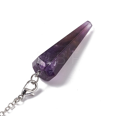 Natural Amethyst Hexagonal Pointed Cone Dowsing Pendulum Pendants G-G983-05P-01-1