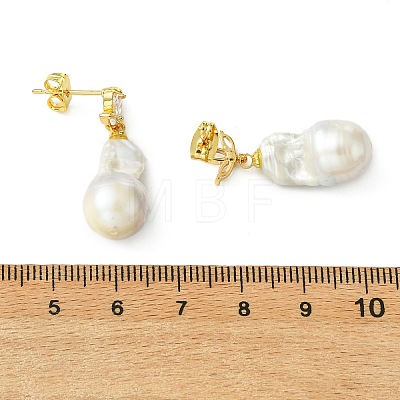 Brass Micro Pave Cubic Zirconia Stud Dangle Earrings for Women EJEW-JE07279-01-1