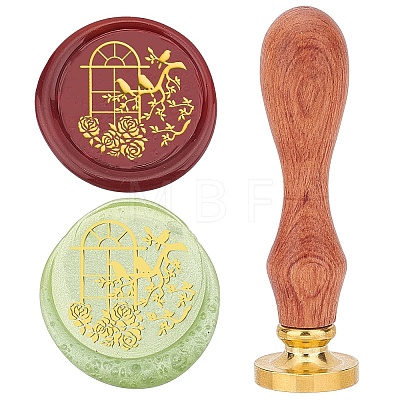 Brass Wax Seal Stamps with Wood Handle AJEW-WH0412-0133-1