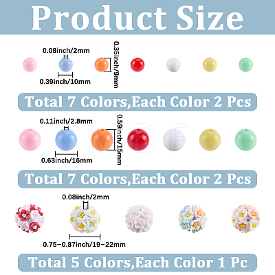 5Pcs 5 Colors Round Luminous Polymer Clay Rhinestone Flower Beads & 28Pcs 14 Styles Opaque Acrylic Beads Findings Kits DIY-PA0001-98-1