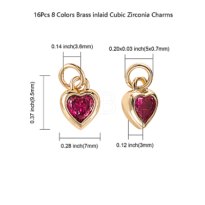 16Pcs 8 Colors Brass inlaid Cubic Zirconia Pendants ZIRC-CJ0001-15-1