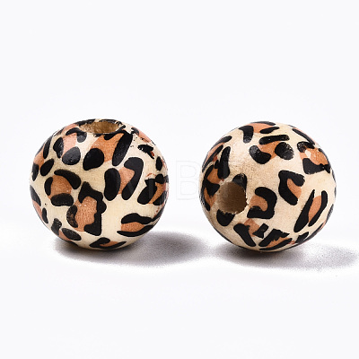 Printed Natural Wooden Beads WOOD-R270-05-1