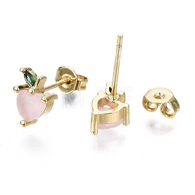 Brass Micro Pave Cubic Zirconia Stud Earrings EJEW-S210-003-NR-1