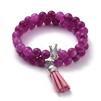 Dyed Natural Chalcedony Round Beads Stretch Bracelets Set for Girl Women BJEW-JB07058-1