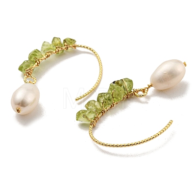 Natural Pearl with Natural Peridot Dangle Earrings EJEW-M252-01G-1