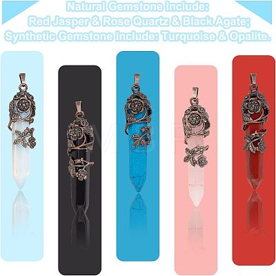 DIY 5Pcs Gemstone Pointed Pendant Making Kits DIY-NB0005-08-1