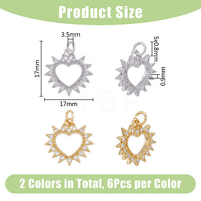 12Pcs 2 Colors Brass Micro Pave Clear Cubic Zirconia Pendants KK-DC0003-34-1