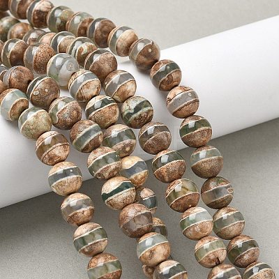 Natural Tibetan Striped Pattern dZi Agate Beads Strands G-F354-13-1
