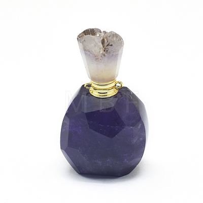 Natural Amethyst Openable Perfume Bottle Pendants G-E556-20J-1