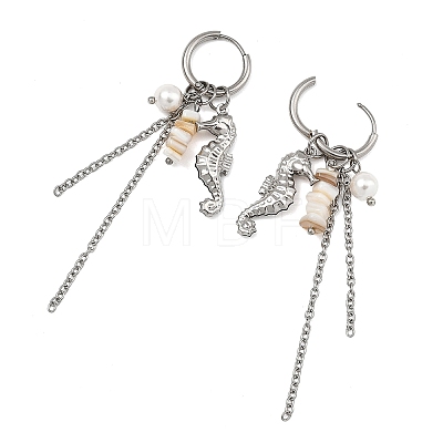 2Pairs 2 Styles Natural Freshwater Shell & 304 Stainless Steel Pendants Dangle Earrings for Women EJEW-JE07140-1