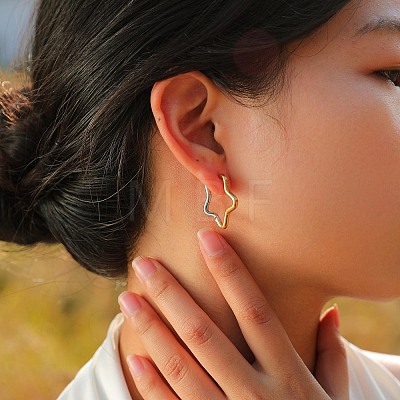 Two Tone 304 Stainless Steel Hoop Earrings LS-EJEW-K257-02D-GP-1