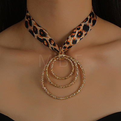 Cloth Leopard Print Scarf Necklaces with Alloy Pendant FS-WG91A7A-01-1