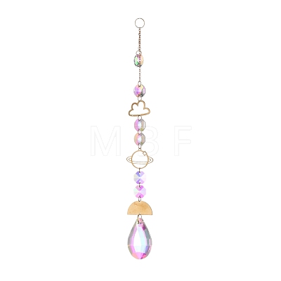 Iron Planet & Cloud AB Color Chandelier Decor Hanging Prism Ornaments HJEW-M002-16G-1