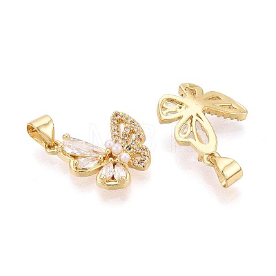Brass Micro Pave Clear Cubic Zirconia Pendants KK-T080-44G-1