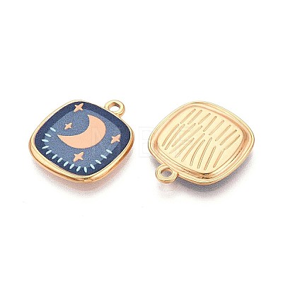 Printed Style 304 Stainless Steel Square Pendants STAS-T071-25D-G-1
