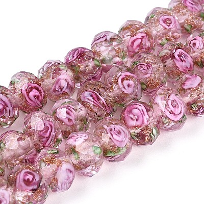 Handmade Gold Sand Lampwork Beads Strands LAMP-R141-8mm-11-1