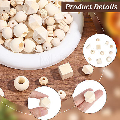 350Pcs 11 Styles Natural Wood Beads WOOD-PA0001-43-1